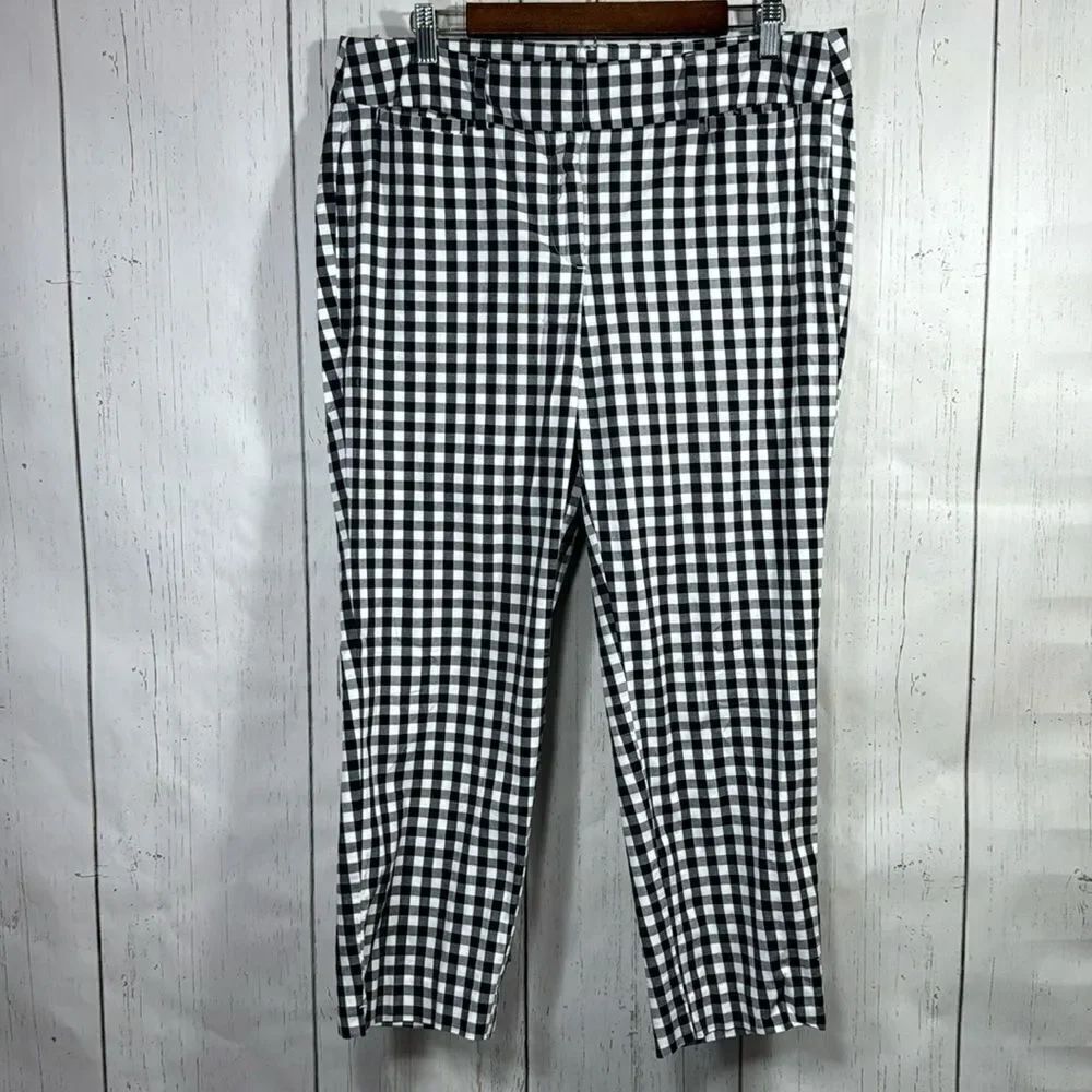 Ann Taylor Gingham Ankle Pants Black White Size 12 Career Quiet Luxury Preppy